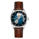 Hamilton Watch Jazzmaster Open Heart Auto | Swiss Made | 40mm Stainless Steel Case | Blue Dial Analog Watch | Brown Leather Strap (Model: H32675540), Blue