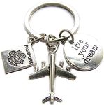 Live Your dream,Air plane and Passport,Travel Keychain,Traveler Key Chain,Graduation gift,Cabin Crew gift,Holiday Keyring (1)