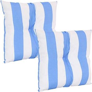 Sunnydaze Tufted Indoor and Outdoor Decorative Throw Pillows - 19-Inch Square Patio Cushions Set of 2 - Weather-Resistant Polyester - Beach-Bound Stripe