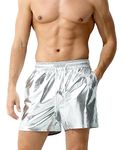 Arjen Kroos Men's Metallic Shiny Shorts Sexy Sparkly Rave Hot Shorts with Pockets,silver-ak3112,x-Large