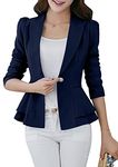 YMING Womens Casual Button Down Blazer Fall Office Work Blazer Plus Size Navy Blue S