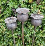 GAP GARDEN PRODUCTS 5ft (152cm tall) Plant stake Poppy Bud design (pack of 3) bare matal (rustic patina)