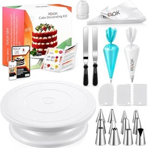 RFAQK 72PCs Cake Decorating Supplies Kit for Beginners - Cake Turntable with 50 Piping Bags, Bags Coupler, 12 Numbered Piping Tips, Offset & Straight Spatula, Icing Scrapper Set for Cake Decoration