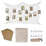 Photo Hanging Display Frames Fishing Net Wall Decorations with 10 Traceless Wall Nails, 10 Kraft Paper Photo Frame for Hawaiian Party Home Decorations (79 x 40inch)