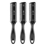 Frcolor 3pcs Black Double Side Hair Thinner Cutter Comb Hair Cutting Razor Comb