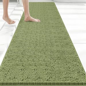 Bcoimo 70"×24" Absorbent Bath Mat, Non-Slip with Backing Chenille Bath Rug and Machine Washable Bathroom Mat Quick-Dry Design. Ideal for Bathroom and Tub Areas