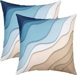 Ombre Blue Gradient Double Sides Print Pillow Cover,Modern Style Oil Painting Pillowcase Soft Square 18"x18" Cushion Case,Watercolor Abstract Flag Waves Throw Pillow Cover Pack of 2 for Decoration