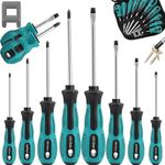 10pcs Screwdriver Set,Heavy Duty Chrome Vanadium Steel Made,Magnetic Screwdriver with 5 Cross& 5 Flat Head,Muti Purpose Screwdriver Kit,Durable Hand Tools in Carry Bag