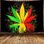 Marijuana Leaf Tapestry, Weed Psychedelic Tapestry Wall Hanging for Bedroom, Reggae Rasta Tie Dye Jamaica Tapestry Trippy Rastafarian Mexico Red Yellow Green Home Decor (60" W X 40" H)