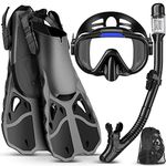 Vengreedo Snorkel Set with Fins for Adults, Mask Fins Snorkel Gear for Men and Women, Dry Top Snorkel Mask Snorkel Fins Combo Set with Travel Bag for Snorkeling, Diving, Swimming