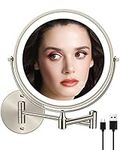 Rechargeable Lighted Wall Mounted Makeup Mirror 8 Inch Bathroom Mirror Double-Sided 1X/10X Magnification LED Vanity Mirror 3 Color Lighting Touch Screen 360° Swivel 13 Inch Extendable