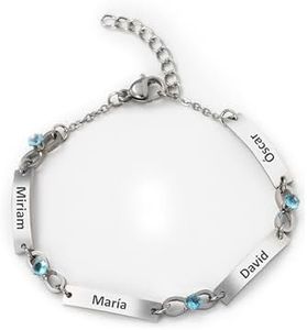 Bervi Pulseras Personalizadas | Pulseras Personalizadas Mujer | Nombres Grabados | Regalos Personalizados para Mujer | Acero Inoxidable | Regalo Mujer Ideal para Mama, Hermana, Niña (4 Nombres)