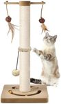 AUSCAT Cat Scratching Post with Multiple Interactive Toys, Vertical Sisal Cat Scratcher for Indoor Cats and Kittens- 63 cm Beige