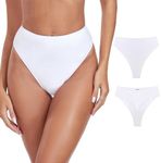 RELLECIGA Women's White High Waisted Bikini Bottom High Cut Thong Bikini Bottom Size Large