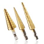 Bestgle 3 Pcs Step Drill Bits 1/4" Hex Shank SAE Quick Change HSS Titanium Coated Imperial Spiral Grooved Step Drill Bit Set DIY Metalworking Woodworking Tool for Wood, Plastic, Steel, Aluminum, PV