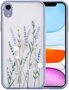 Ownest Compatible with iPhone XR Case for Clear Frosted PC Back 3D Floral Girls Woman and Soft TPU Bumper Protective Silicone Slim Shockproof Case for iPhone XR-Purple Lavender