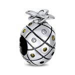 Tropical Vacation Pineapple Fruit Golden CZ Travel Charm Bead For Women .925 Sterling Silver Fits European Bracelet