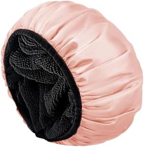 Aquior Shower Cap,Shower Cap for Women Reusable, Triple Layer Waterproof Bath Cap,Silky Satin Outer Layer Terry Lining, Extra Large for Women Long Hair(Champagne)