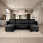 Casa Andrea Milano Modular Sectional Sofa, Linen Fabric Convertible U Shaped Couch with Storage, 6 Seat Modular Sectionals Sofa Couch with Chaise for Living Room