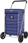 Hoppa Lightweight 4-Wheel Premium 2024 Model Folding Shopping Trolley Extra Large 75.6L Capacity Shopping Trolley Bag, 95cm, 4.8kg, Push/Pull (Blue Stripes)