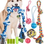 Extra Large Tough Chew Toys for Large Dog, Dog Toys for Aggressive Chewers for Large Breed, Heavy Duty Dental Dog Rope Toys Kits, 5 Knots Indestructible Dog Toys, Cotton Teething Chew Tug Toy