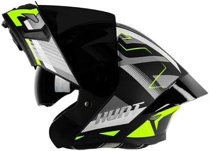 Steelbird Sba-20 Hunt Isi Certified Flip-Up Graphic Motorcycling Helmet For Men And Women With Inner Smoke Sun Shield(Large 600 Mm,Matt Black Neon With Black Spoiler And Smoke Visor)