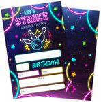 bxtala Strike Up Some Fun Birthday Invitations Card, Bowling Birthday Party Invitations for Boy Girl, Neon Glow Bowling Birthday Party Celebration Supplies, 20 Invitations with Envelopes -A13