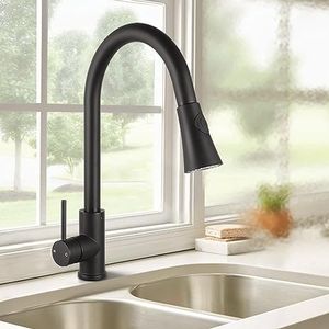 ACA International WELS Kitchen Mixer Tap 2-Mode Spray Pull Out Spout Kitchen Laundry Sink Bar Faucet Tap Basin Mixer Brass Faucet Kitchen Tap(Matte Black)