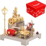 MechPuConToy Steam Engine Model That Works with Generator and Street Lamp Kit, SE-02 Full Metal Reversible Horizontal Stationary Steam Engine Model Kit with Centrifugal Regulator (100PCS)