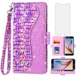 Asuwish Phone Case for Samsung Galaxy S6 Wallet Cover with Screen Protector and Flip Credit Card Holder Bling Glitter Stand Cell Glaxay S 6 Gaxaly 6s Galaxies GS6 SM-G920V G920A Women Girls Pink