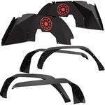 OEDRO Flat Front & Rear Fender Flares Compatible with 2018-2024 Jeep Wrangler JL & JLU Unlimited 2 & 4 Door with Front Inner Fender Liners, Off-Road Metal Steel Wheel Flares 4 PCS