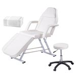 BSTSEL Beauty Bed With Stool & Sheets 3 Section Adjustable Massage Table And Stool Massage Bed Tattoo Bed With Removable Armrests Headrest Salon Bed Lash Bed For Spa Salon (White)