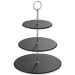 MALACASA, Series Sweet.time, 14.5" Tall 3 Tier Round Stone Cake Stand 6"&8"&10" Natural Slate Serving Set with Silver Carry Handle