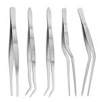 5pc Cooking Tweezers Precision Kitchen Plating Tweezer Stainless Steel Curved Tongs for Baking Decorating Beauty