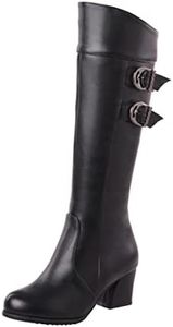 Stivali Donna Fiocco Zip Laterale Rotondo Ginocchio Tacco Quadrato Nudo Stivaletti Casual a Tubo Lungo (39,Nero)