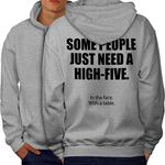 Wellcoda High-Five Face Table Mens Hoodie, Funny Design on The Jumpers Back Grey 5XL