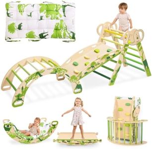 WINGYZ Pikler Triangle Set, Montessori Foldable 8-in-1 Jungle Gym with Reversible Animal Slide, Patent-Protected Climbing Set, Safe 2.35" Gap ASTM F963 Standards for Toddlers 18 Months-5 Years (Green)