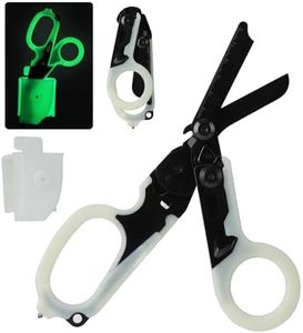 6 In1 Emergency Response Shears Trauma Shears Multifunctional Self-luminous Scissors with Strap Cutter and Glass Breaker Outdoor Camping Rescue Scissors Tools with Holster (Black)