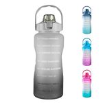 64oz Leakproof Free Drinking Water Bottle with Motivational Time Marker BPA Free for Fitness, Gym and Outdoor Sports (Black/Gray Gradient)