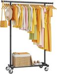 HYSEYY Clothing Rack, Rolling Clothes Rack, Metal Garment Rack with Lockable Wheels & Storage Shelf, Sturdy Coat Rack for Bedroom, Laundry Room, Portable Wardrobe Rack - 162H x 118W x 42D cm (Black)