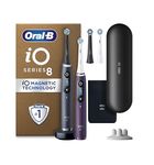 Oral-B iO8 2x Electric Toothbrushes For Adults, App Connected Handles, 4 Toothbrush Heads, 1 Travel Case, Toothbrush Head Holder, 6 Modes, 2 Pin UK Plug, Black/Violet