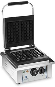 Royal Catering - Waffeleisen Waffelautomat (rechteckig, 37 x 32 x 50 cm, 2.000 W, 10 x 17 cm Waffel, 15 min Timer, Gusseisen & Emaille, Edelstahlgehäuse) Silber