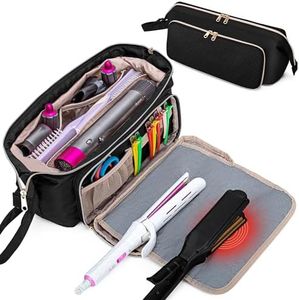 Fasrom Hair Tools Travel Bag with Heat Resistant Mat for Flat Iron, Curling Iron and Hair Straightener, 2 in 1 Hair Dryer Travel Case to Organize Hair Styling Tools, Black (Patent Design)