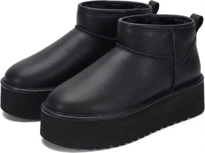 Project Cloud 100% Genuine Suede Leather Ankle Boots for Women - Fur Boots Memory Foam Womens Boots - Anti-Slip Mini Platform Boots, Lightweight Winter Boots for Women Snow Boots (Huggy,BLKLEA,5.5)