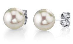 7.5-8.0mm White Akoya Cultured Pearl Stud Earrings in 14K Gold - AA+ Quality