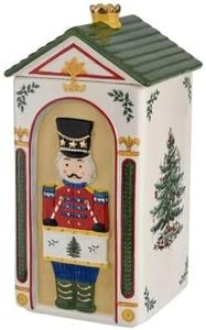 Spode Christmas Tree Nutcracker Cookie Jar - 12" Earthenware Festive Cookie Jar with Lid for Christmas Treats - Decorative Candy Jar for Kitchen Counter, Holiday Cookie Container, Seasonal Home Decor