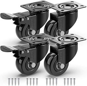 GBL 2" Heavy Duty Caster Wheels with 2 Brakes + Screws - up to 440Lbs - Set of 4 No Floor Marks Silent Castor for Furniture - Rubbered Trolley Wheels - Black Casters