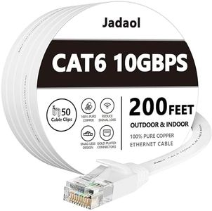 Cat 6 Ethernet Cable 200 ft, Outdoor&Indoor, 10Gbps Support Cat8 Cat7 Network, long Flat Internet LAN Patch Cord, Cat6 Solid High Speed weatherproof Cable for Router, Modem, PS4/5, Xbox, Gaming, White