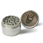 Leafglass 2.25 inch Metal Herb Crusher 4 Piece Spice Herb Grinder with Wood top - Pick Your Design (Skull4)