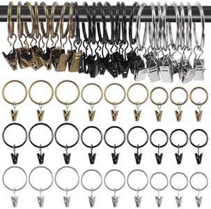 Mardatt 40Pcs Curtain Rings with Clips, 1.18" Interior Diameter Drapery Curtain Clip Rings Shower Curtain Rings Curtain Hooks Hangers Clip Rings for Window Bathroom Home and Kitchen(Silver)